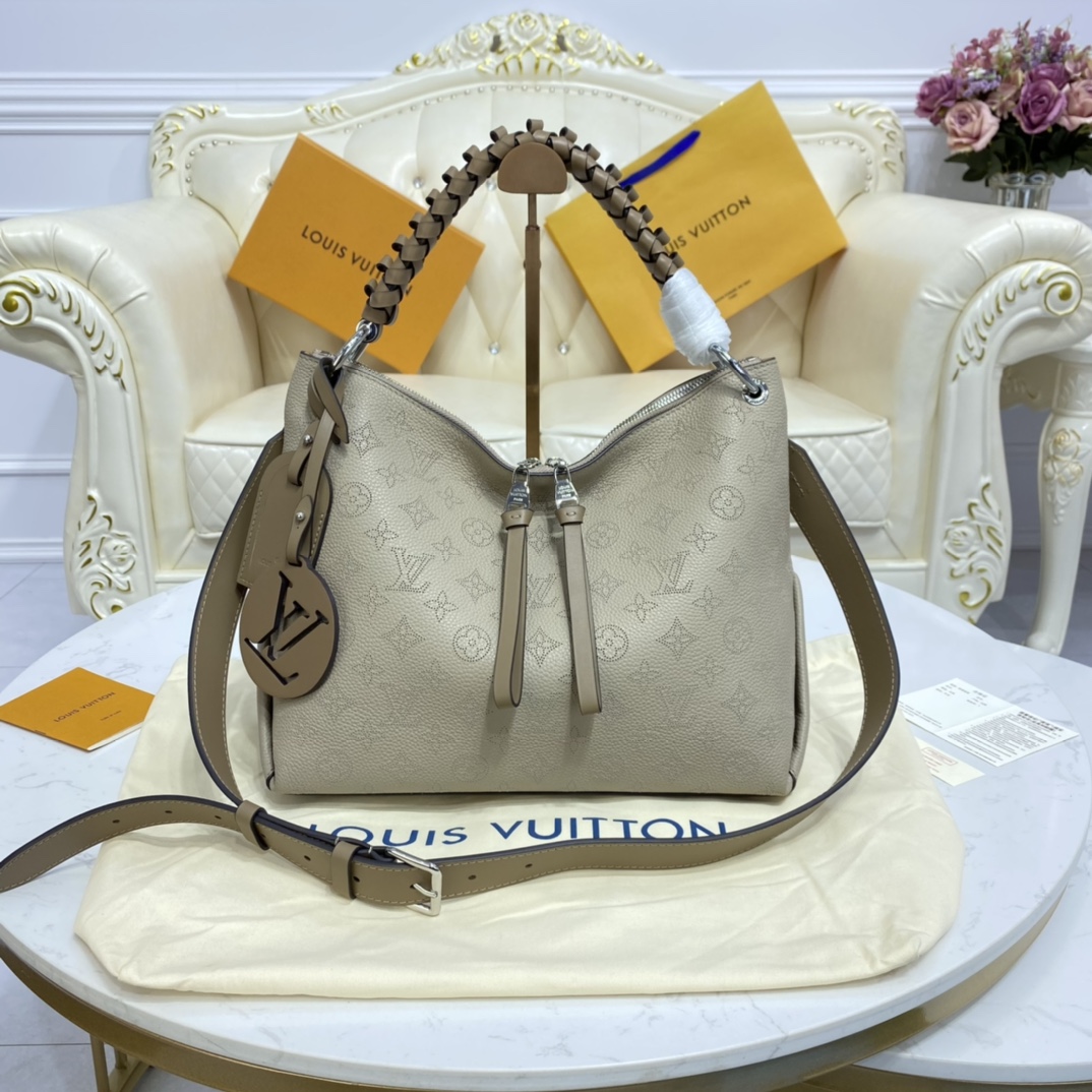 Louis Vuitton BEAUBOURG HOBO MM Mahina Handbag M56084 Galet Gray